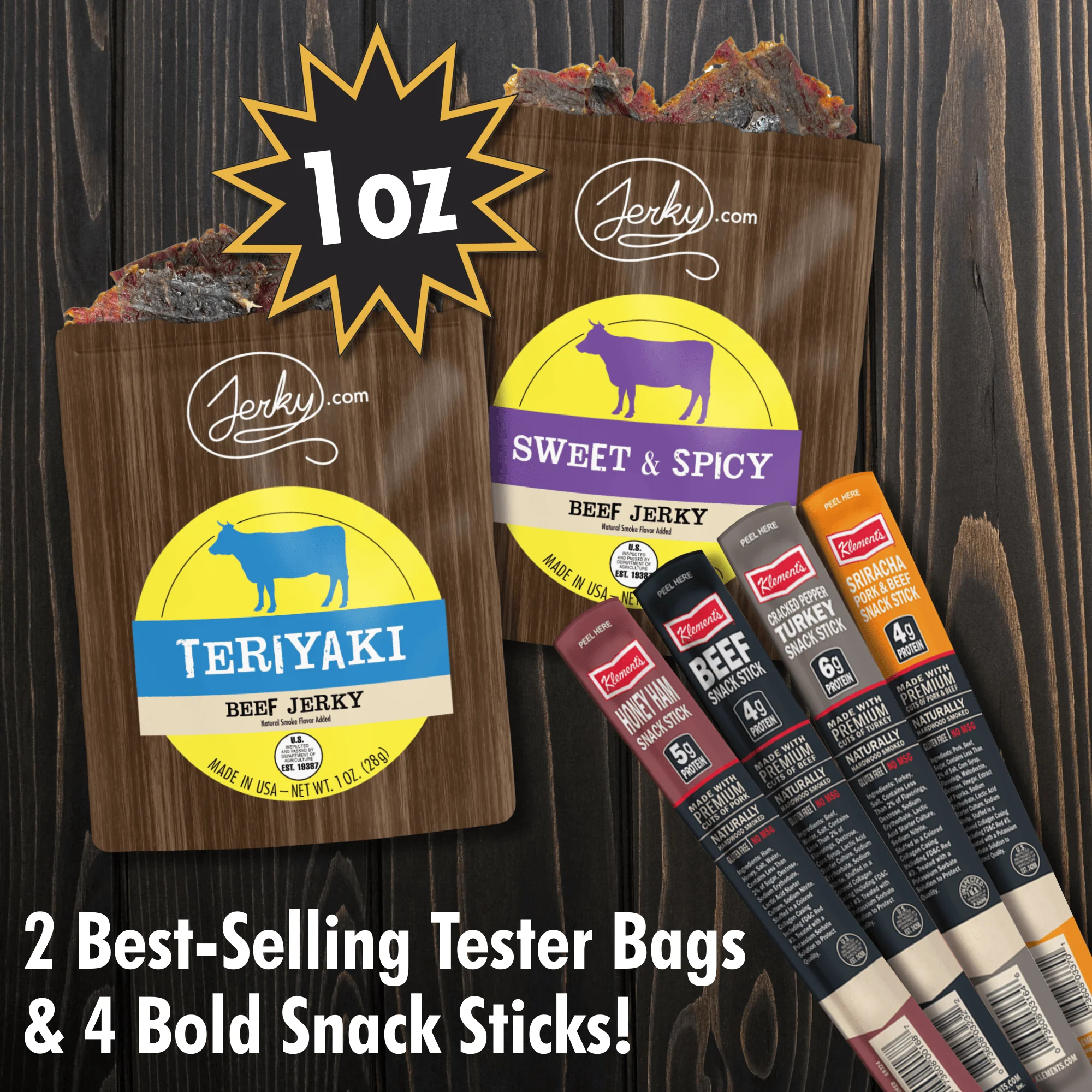 6 pc Jerky Sampler Packs & Meat Stick Bundle - 5.2 total oz.